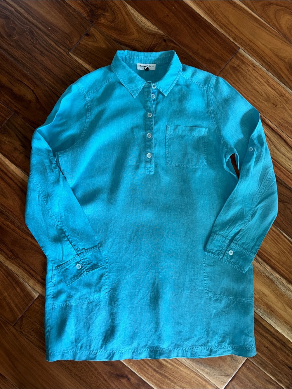 Michael Stars women’s linen dress, size Large, turquoise-excellent condition